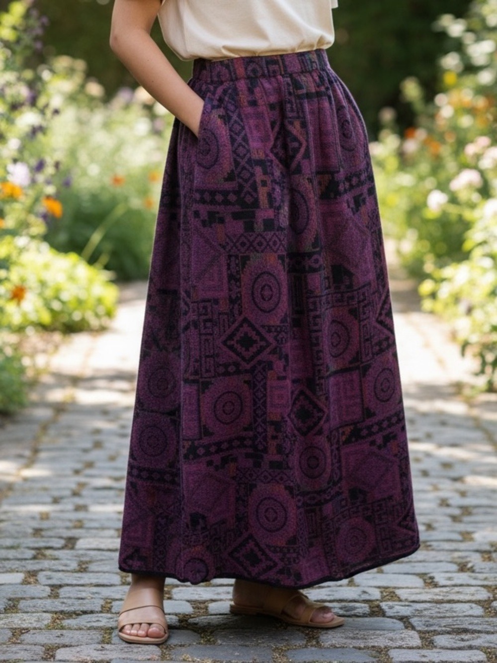 70s CLOTHES HOOK HAND SEWN COTTON BLEND JACQUARD TAPESTRY LINED MAXI SKIRT SZ M